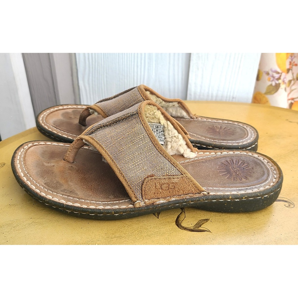 UGG Layback EU 39 US 8 Brown Fleece Lined Flip Flop Thong Sandals Comfort Shoes - Picture 4 of 7